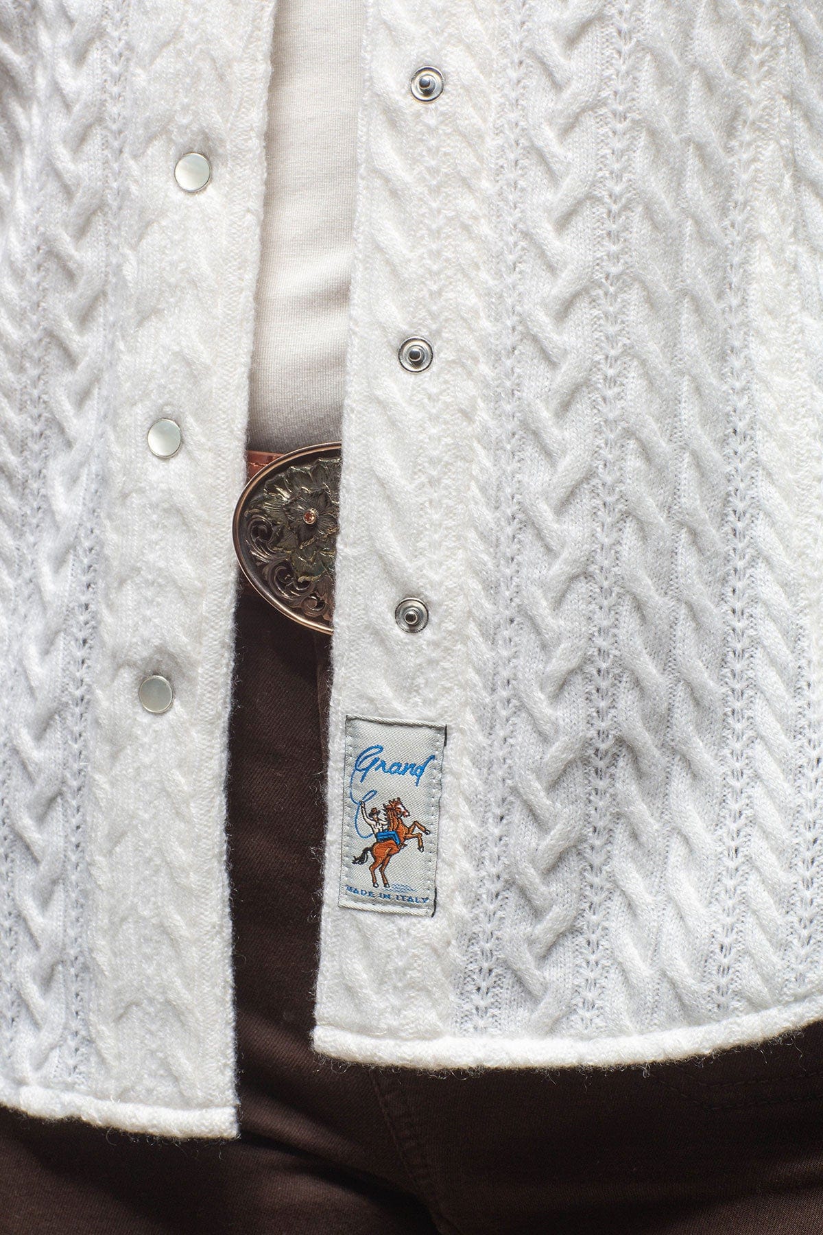 Annabel Cable Cashmere Western Shirt In White - AXEL'S