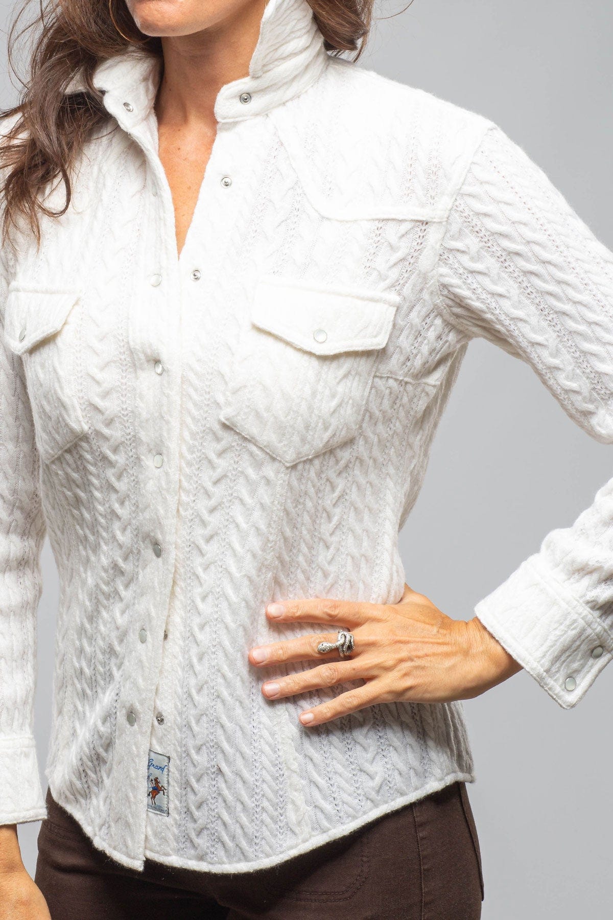 Annabel Cable Cashmere Western Shirt In White - AXEL'S
