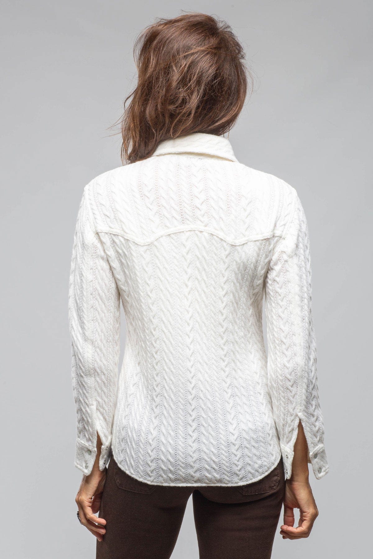 Annabel Cable Cashmere Western Shirt In White - AXEL'S