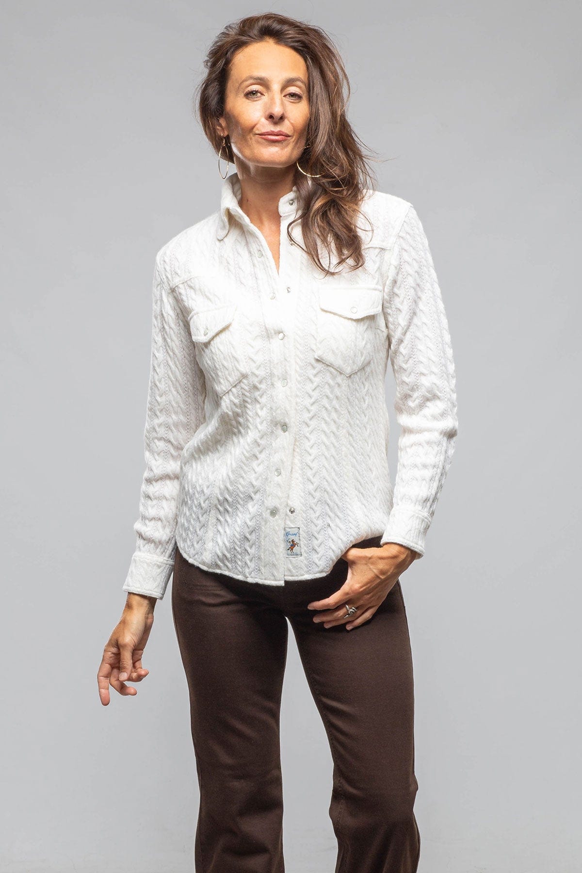 Annabel Cable Cashmere Western Shirt In White - AXEL'S