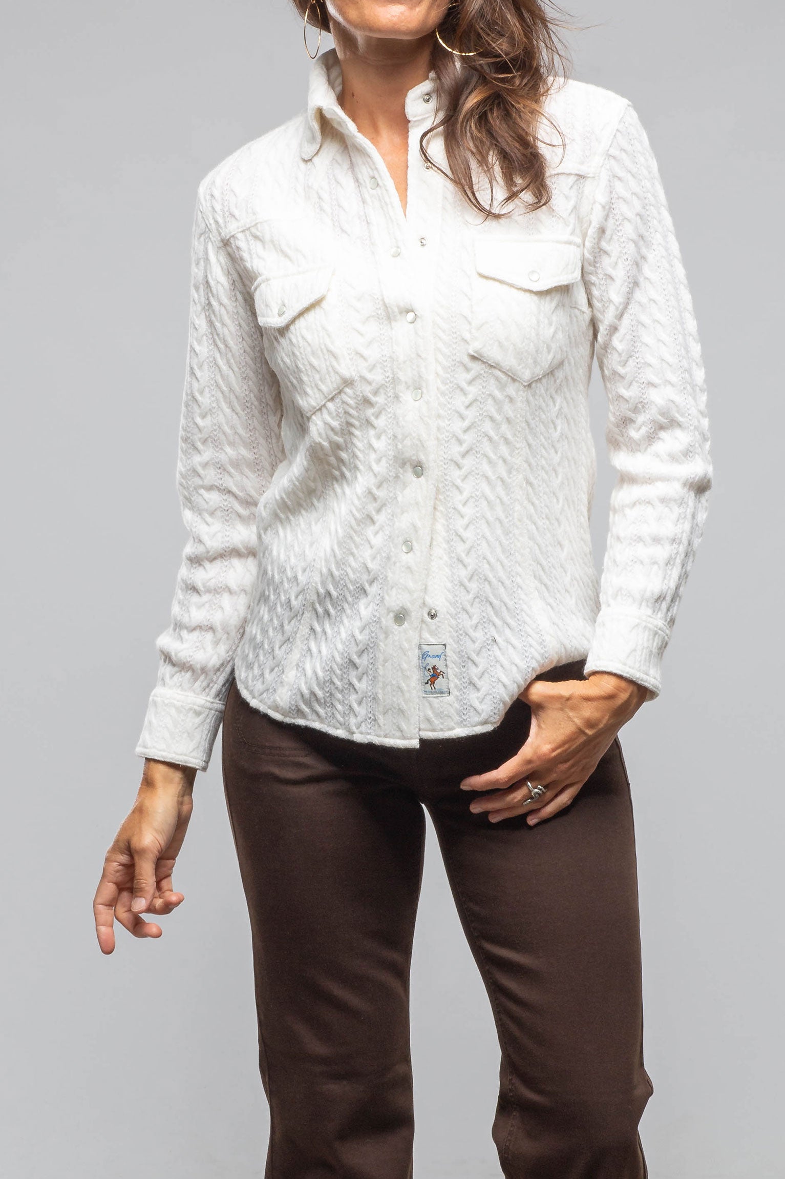 Annabel Cable Cashmere Western Shirt In White - AXEL'S