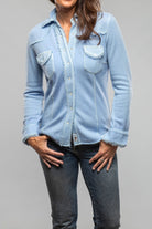 Richard Grand Dotty Pic Stitch Fringe Shirt In Denim Melange Ladies - Tops