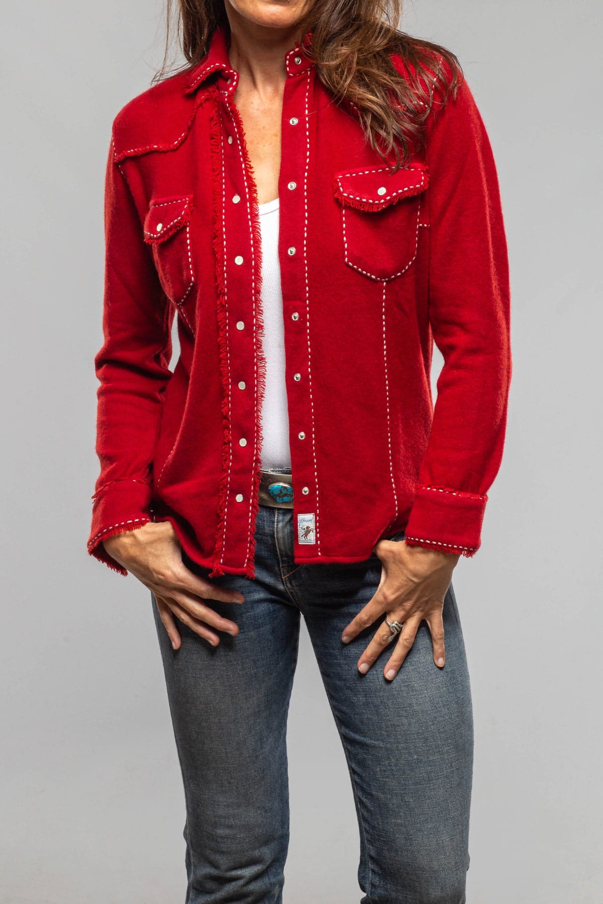 Richard Grand Dotty Pic Stitch Fringe Shirt In Ruby Ladies - Tops