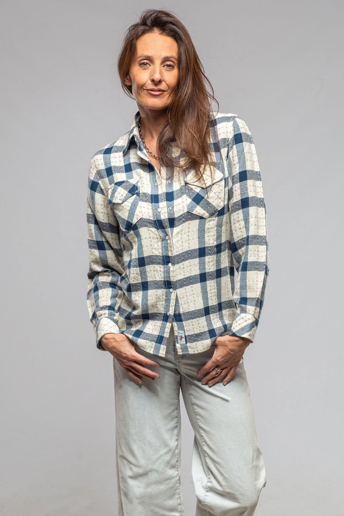 Richard Grand Emilia Plaid Cashmere Shirt In Blue Ladies - Tops