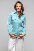 Gaby Raw Edge Overdye Cashmere Shirt In Turquoise - AXEL'S