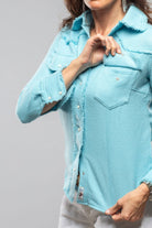 Gaby Raw Edge Overdye Cashmere Shirt In Turquoise - AXEL'S
