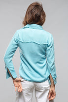 Gaby Raw Edge Overdye Cashmere Shirt In Turquoise - AXEL'S