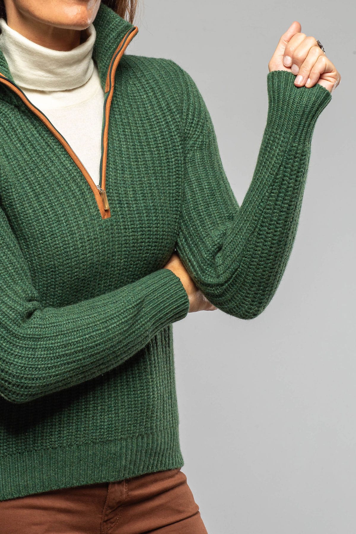 Richard Grand Ivy 1/4 Zip Cashmere Sweater In Forest Ladies - Sweaters