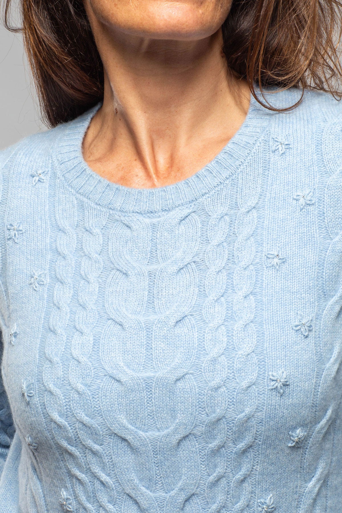 Layla Embroidered Cable Cashmere Sweater In Denim - AXEL'S