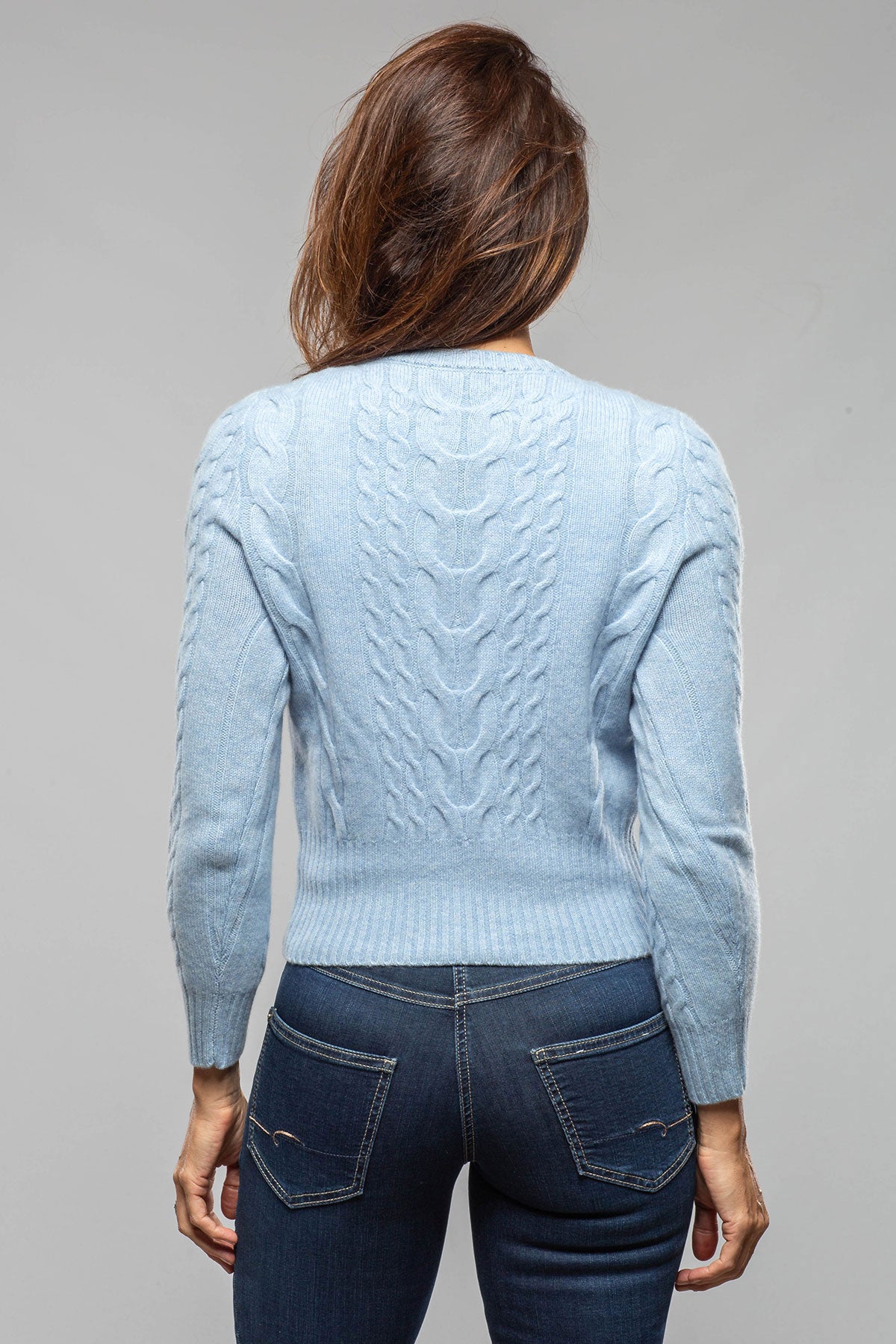 Layla Embroidered Cable Cashmere Sweater In Denim - AXEL'S