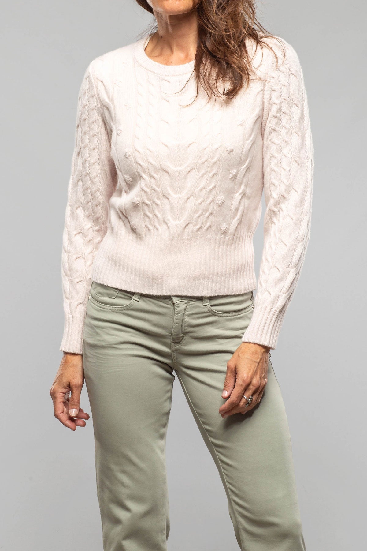 Layla Embroidered Cable Cashmere Sweater In Pink - AXEL'S