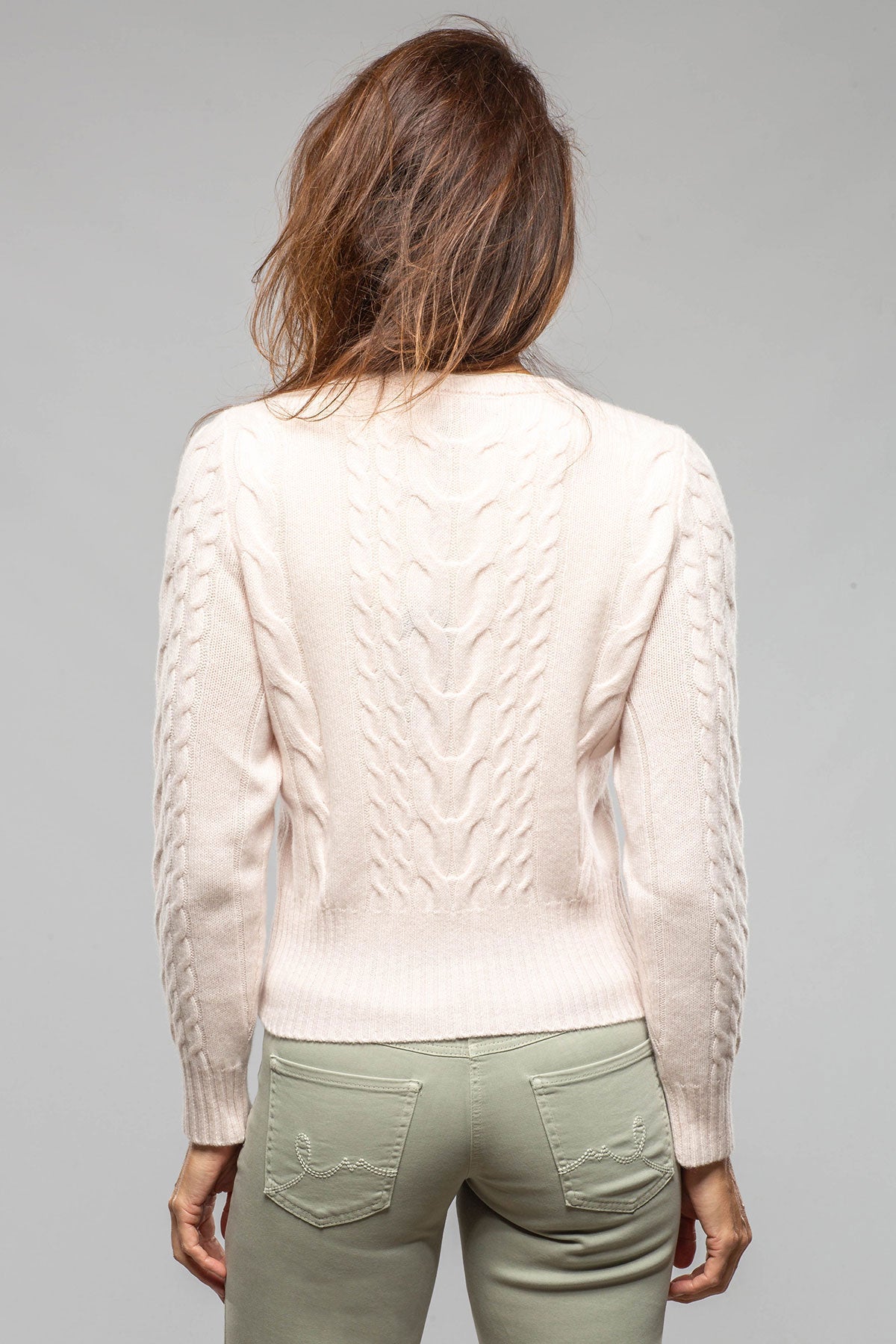 Layla Embroidered Cable Cashmere Sweater In Pink - AXEL'S