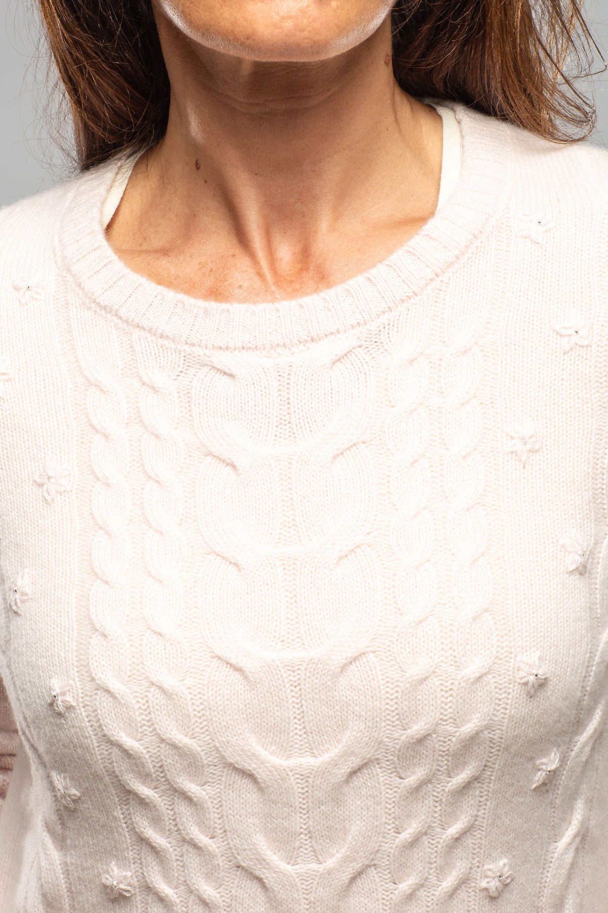 Layla Embroidered Cable Cashmere Sweater In Pink - AXEL'S