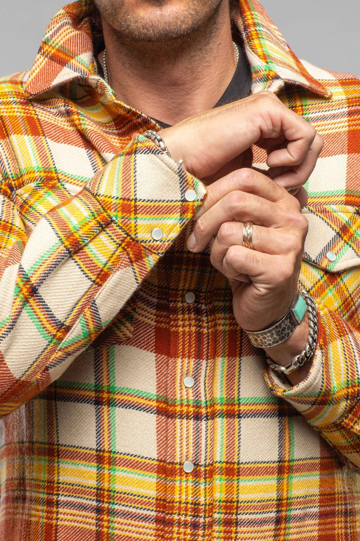 Multi Cash Snap Shirt Sweater In Brick Yellow - AXEL'S