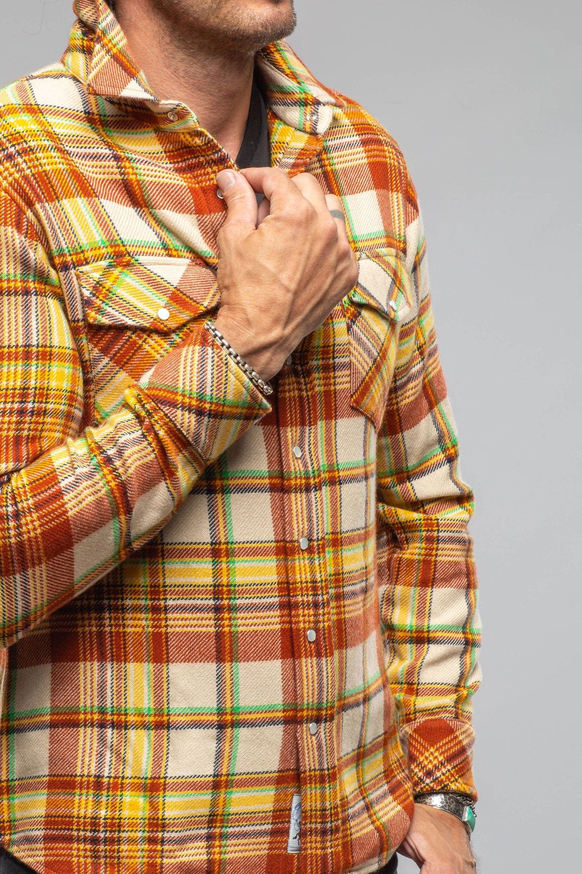 Multi Cash Snap Shirt Sweater In Brick Yellow - AXEL'S