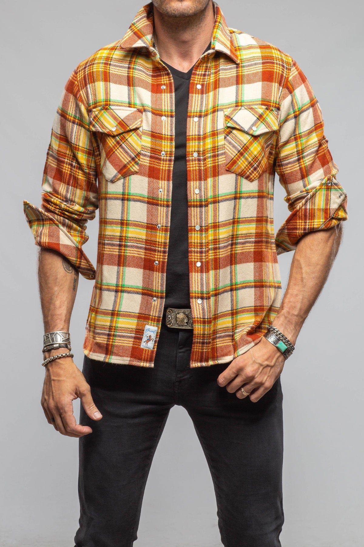 Multi Cash Snap Shirt Sweater In Brick Yellow - AXEL'S