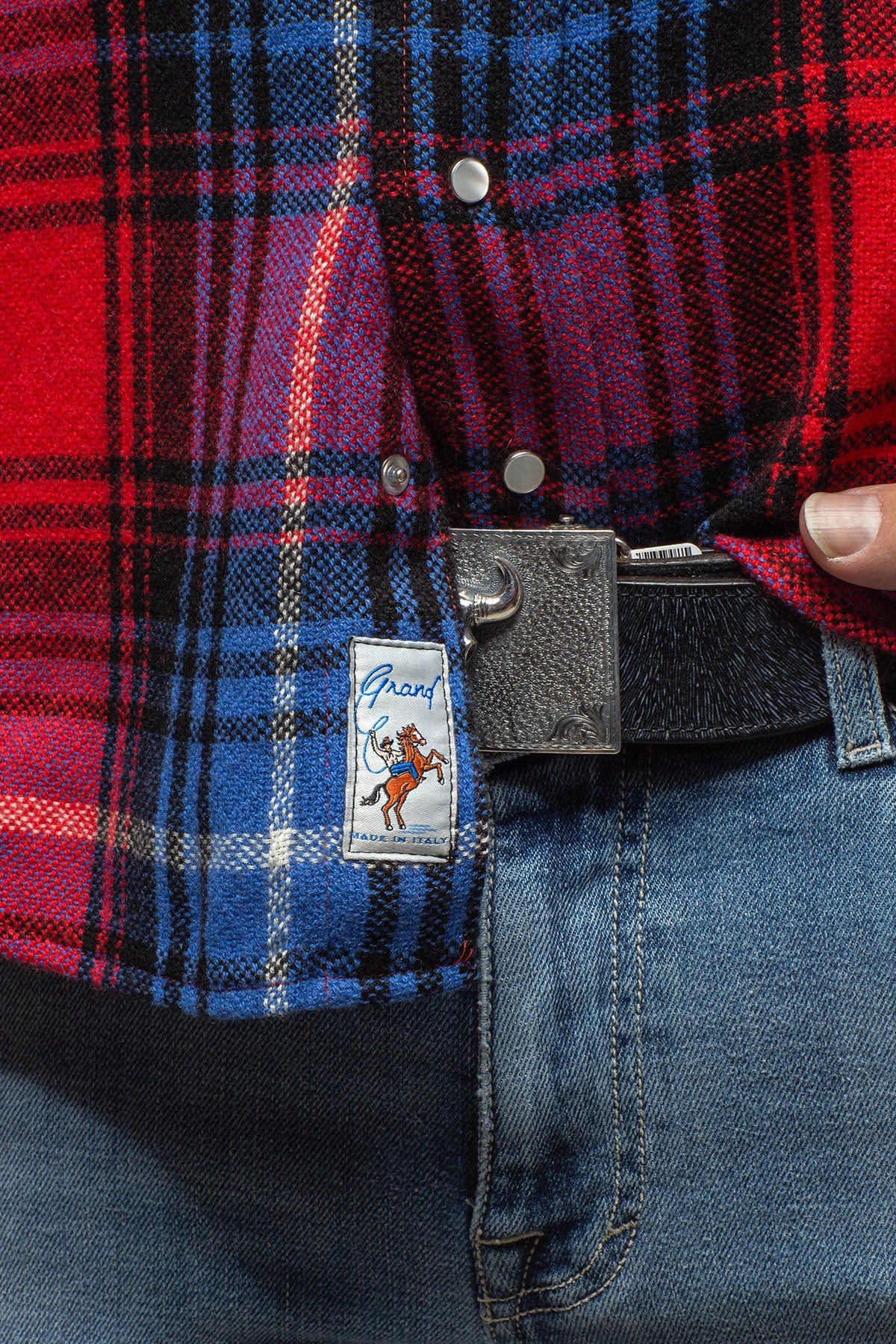 Richard Grand Cashmere Flannel Snap Shirt In Red Cobalt | Axel's