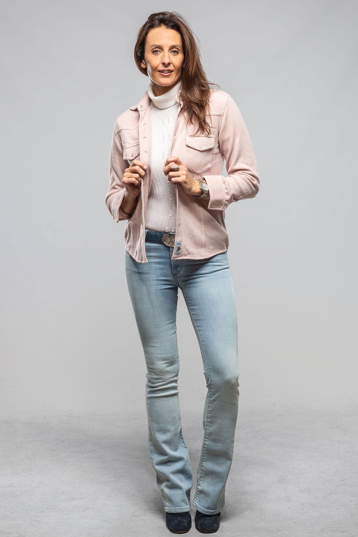 Richard Grand Whipstitch Cashmere Western Shirt In Soft Pink Ladies - Tops