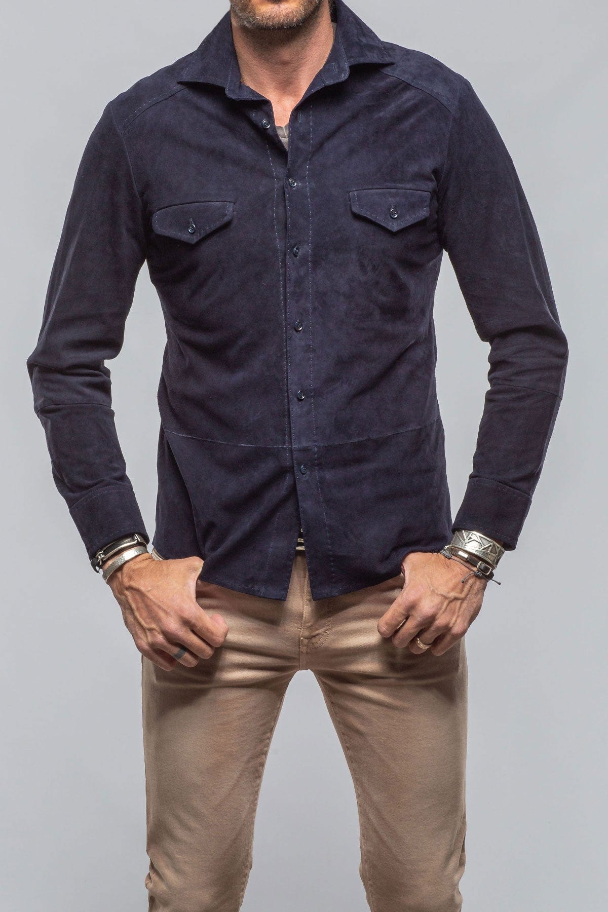 Robert Comstock Balanced Suede Shirt In Blue | Mens - Outerwear - Leather