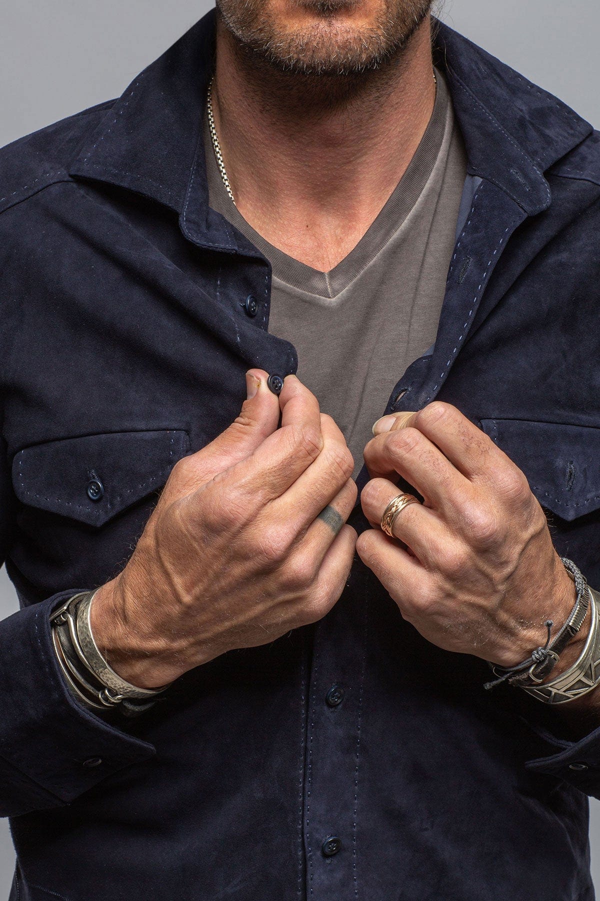 Robert Comstock Balanced Suede Shirt In Blue | Mens - Outerwear - Leather