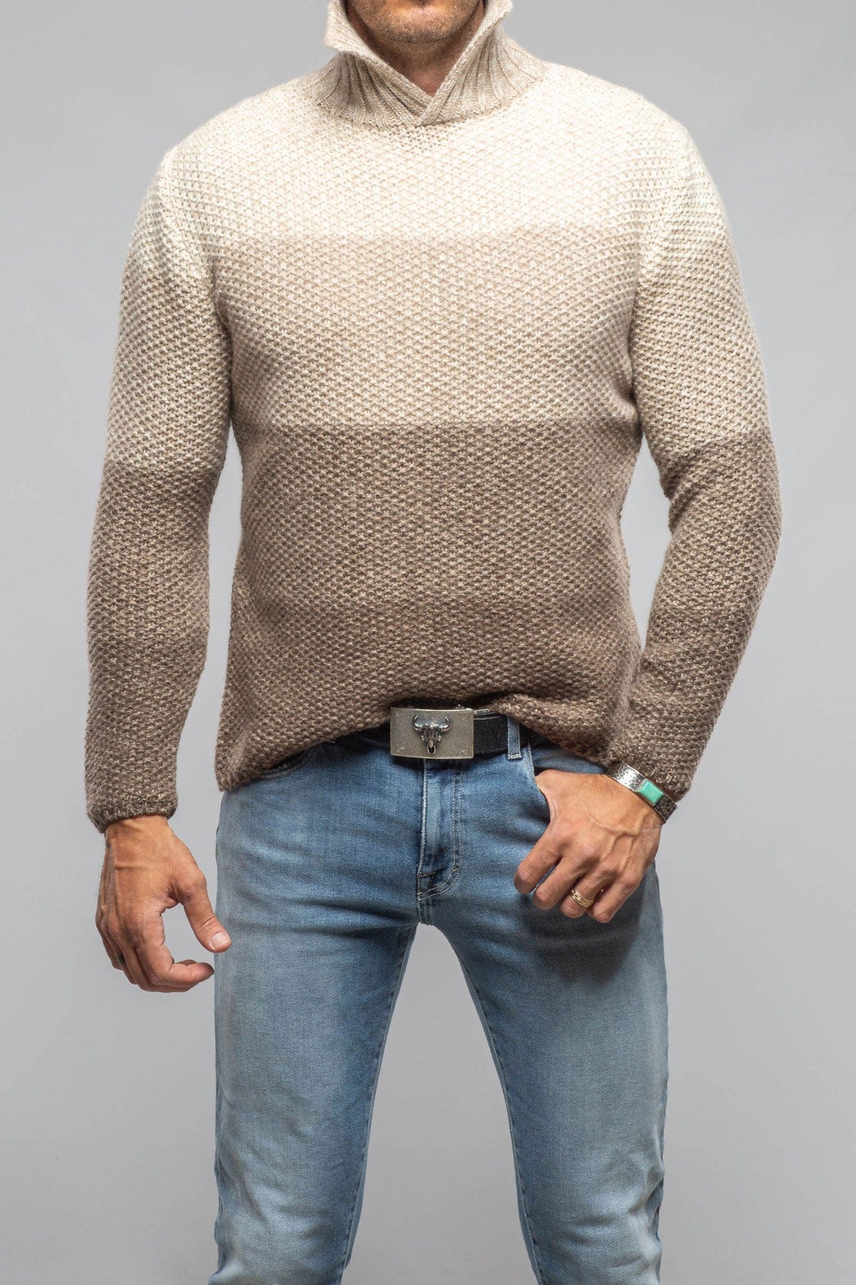 Robert Comstock Capton Cashmere Sweater In Multi Beige | Axel's of