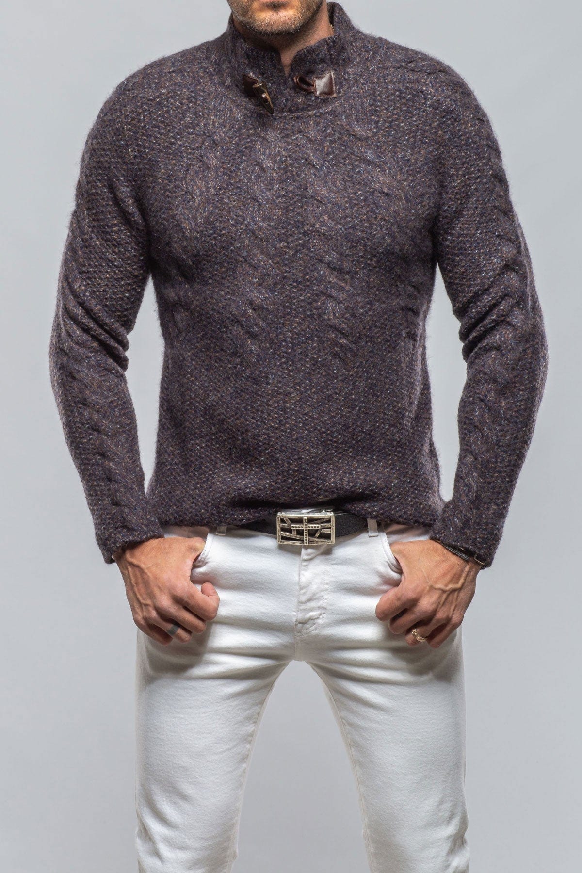 James Cable Sweater in Chocolate Melange - AXEL'S