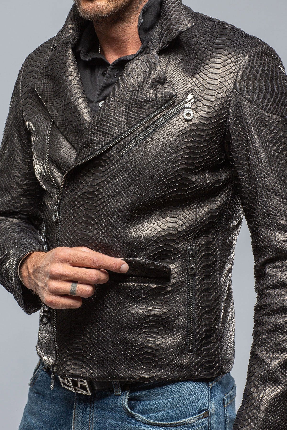 Robert Comstock Python Moto Jacket in Black | Axel's of Vail