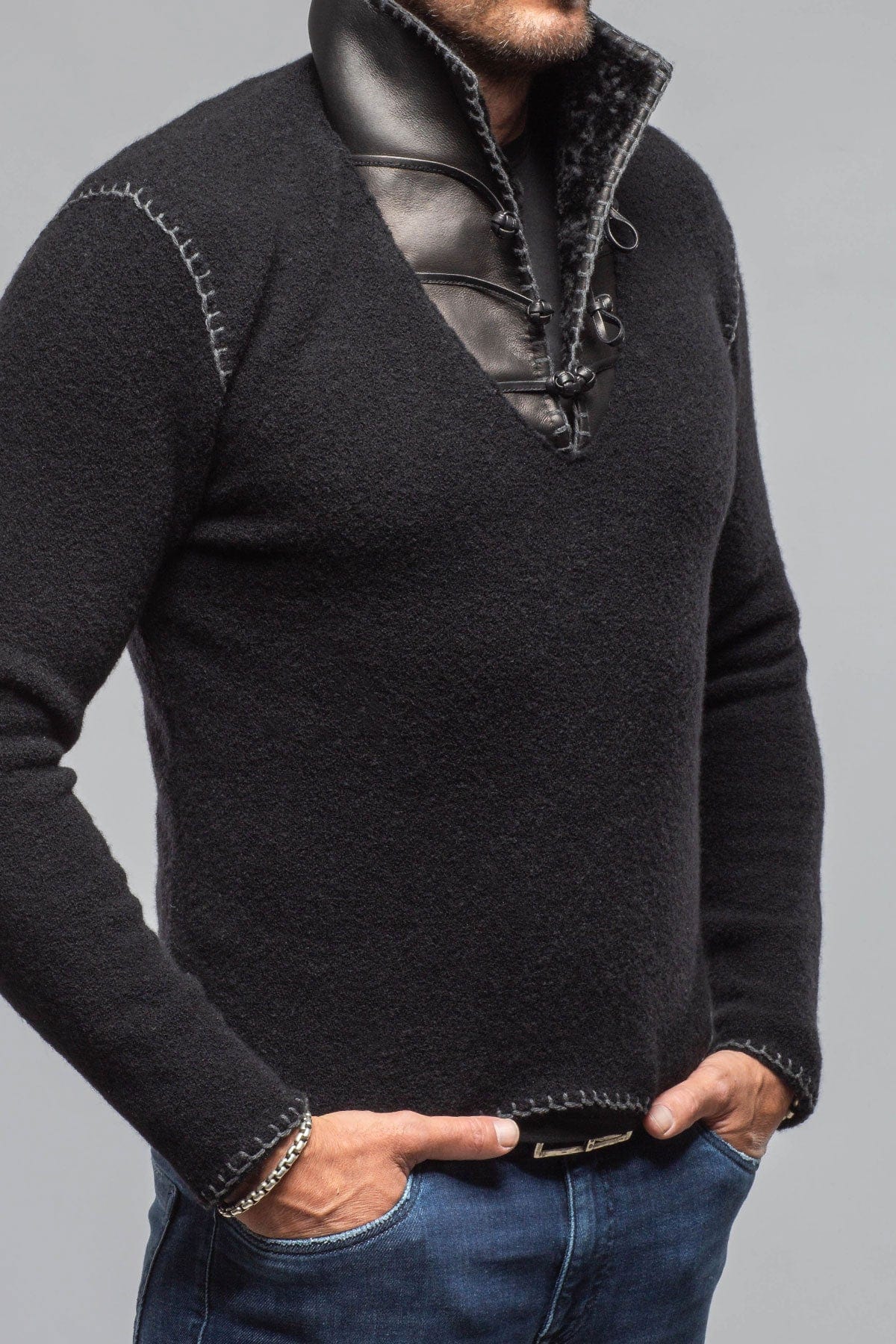 Saint Cashmere Shearling Sweater In Black - AXEL'S