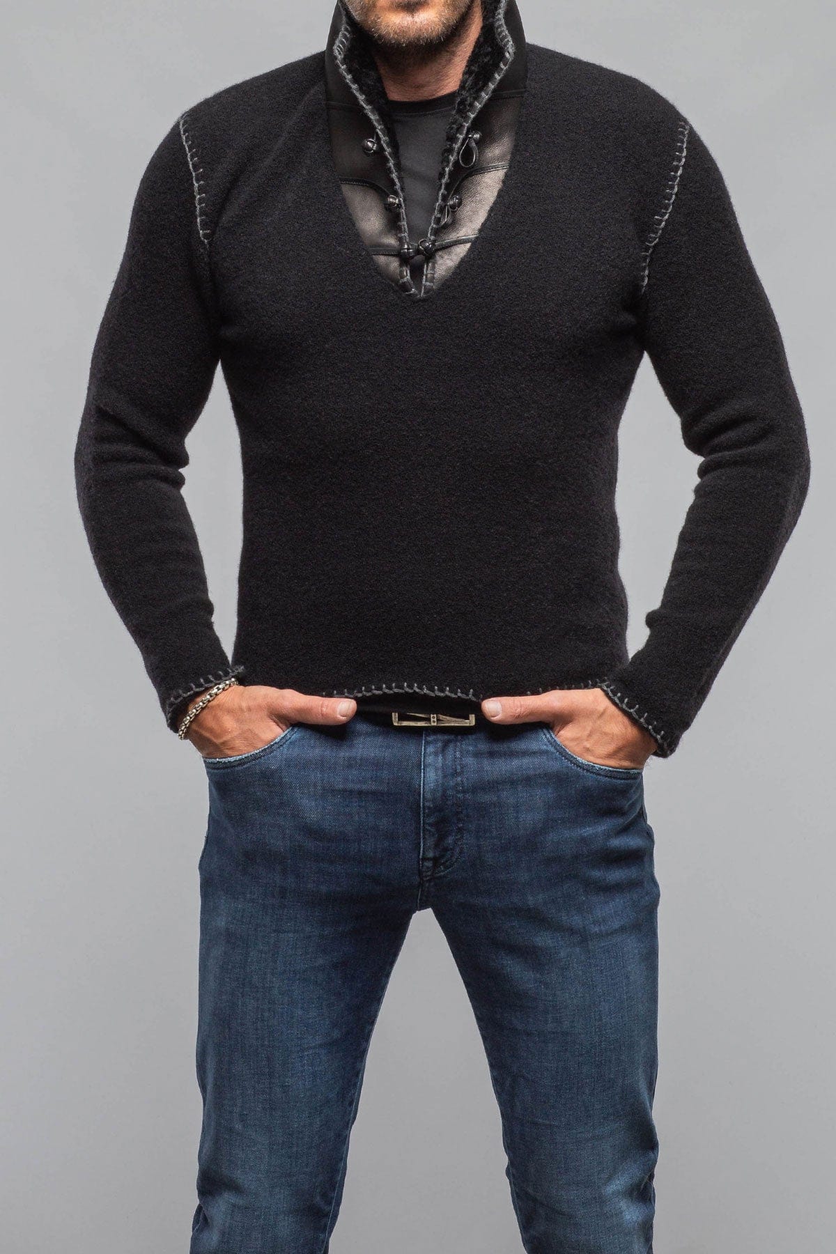 Saint Cashmere Shearling Sweater In Black - AXEL'S