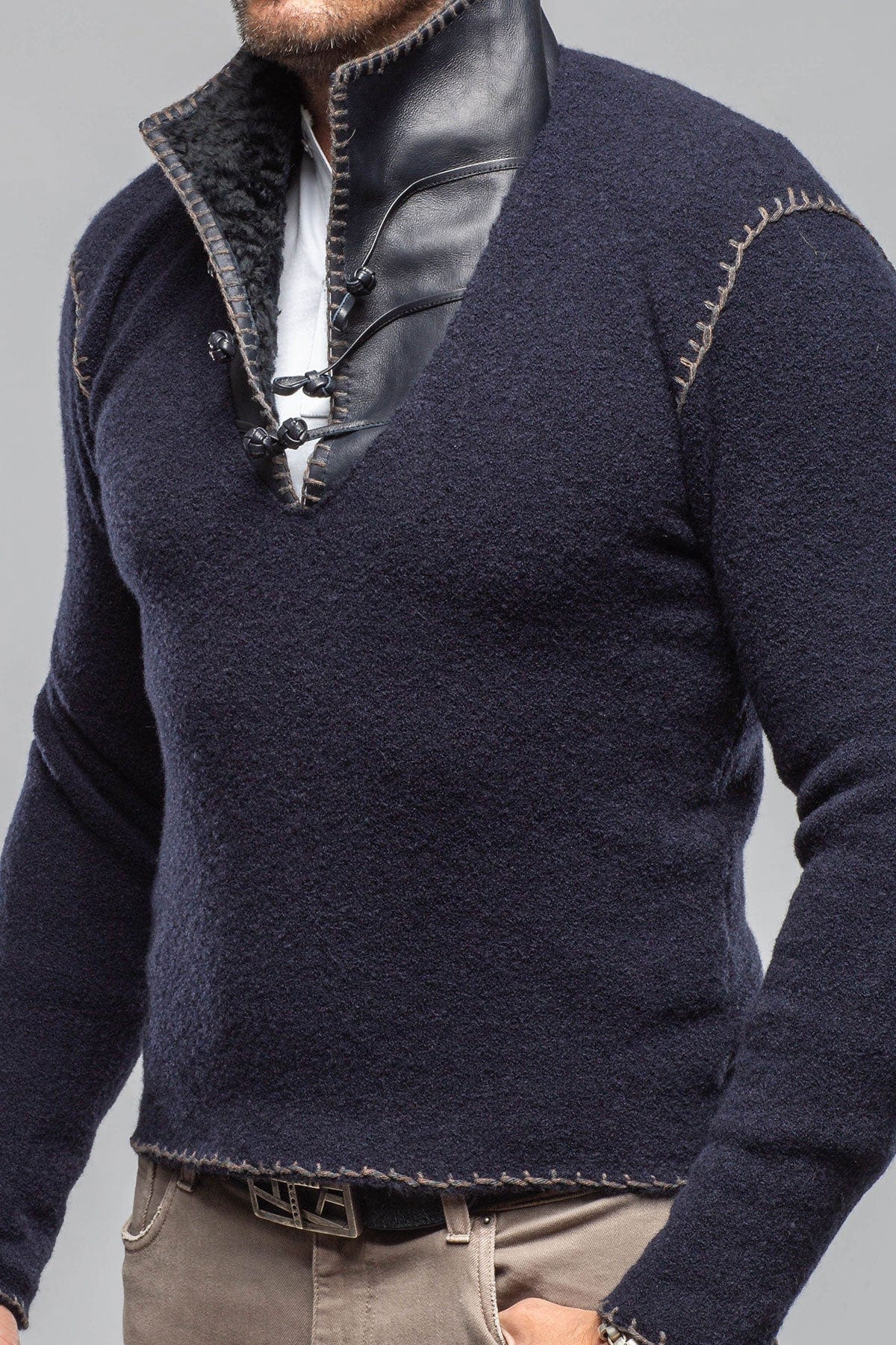 Saint Cashmere Shearling Sweater In Navy - AXEL'S