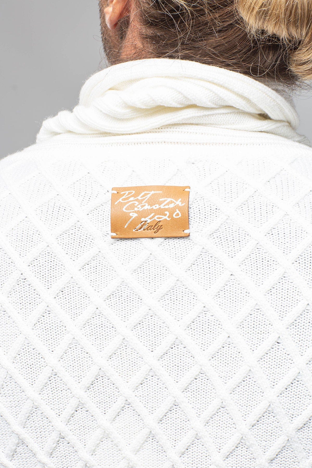 Robert Comstock | Sonora Stitch Cross Sweater In Cream | Axel's of
