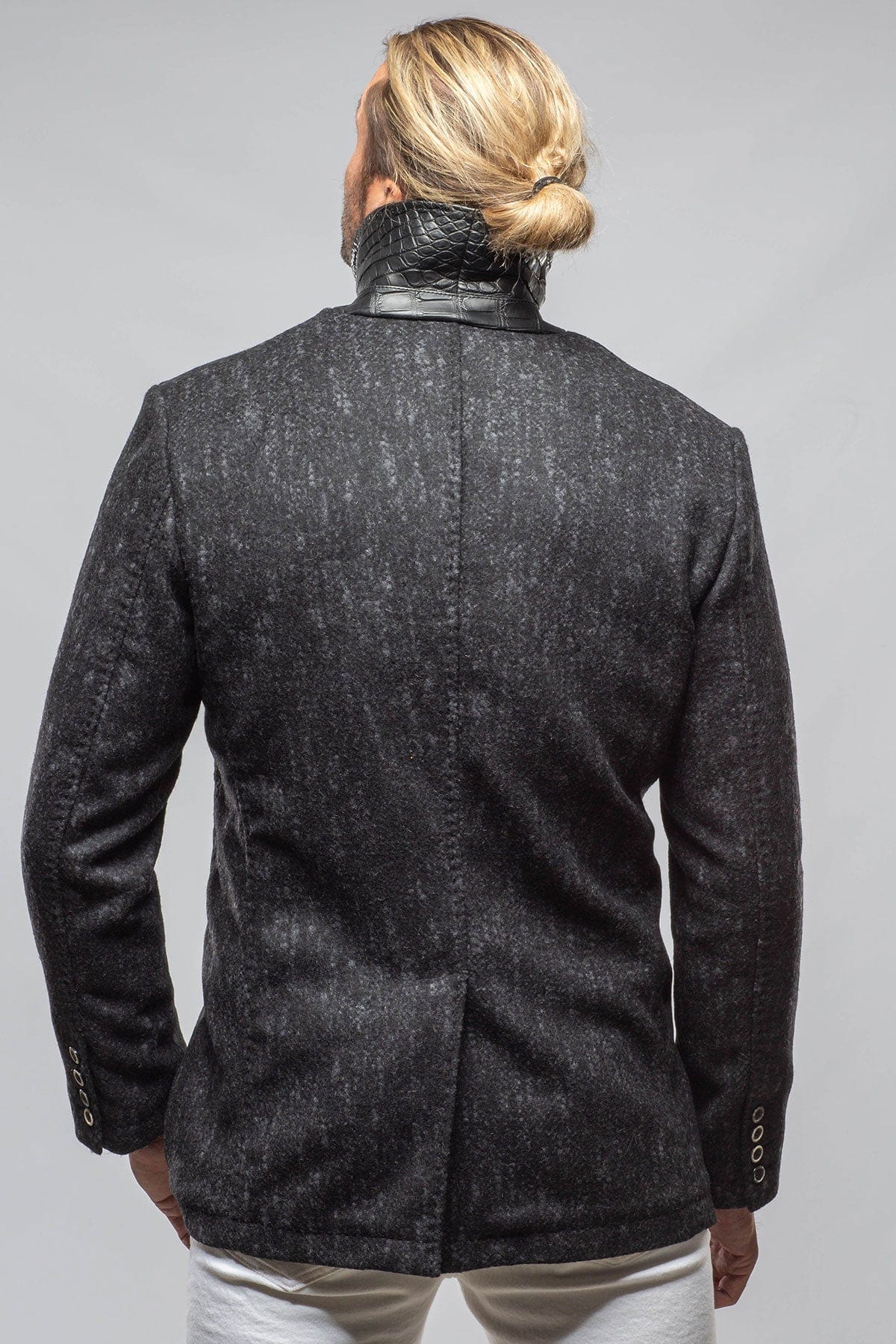 Tasman II Topcoat With Croc Trim In Graphite - AXEL'S