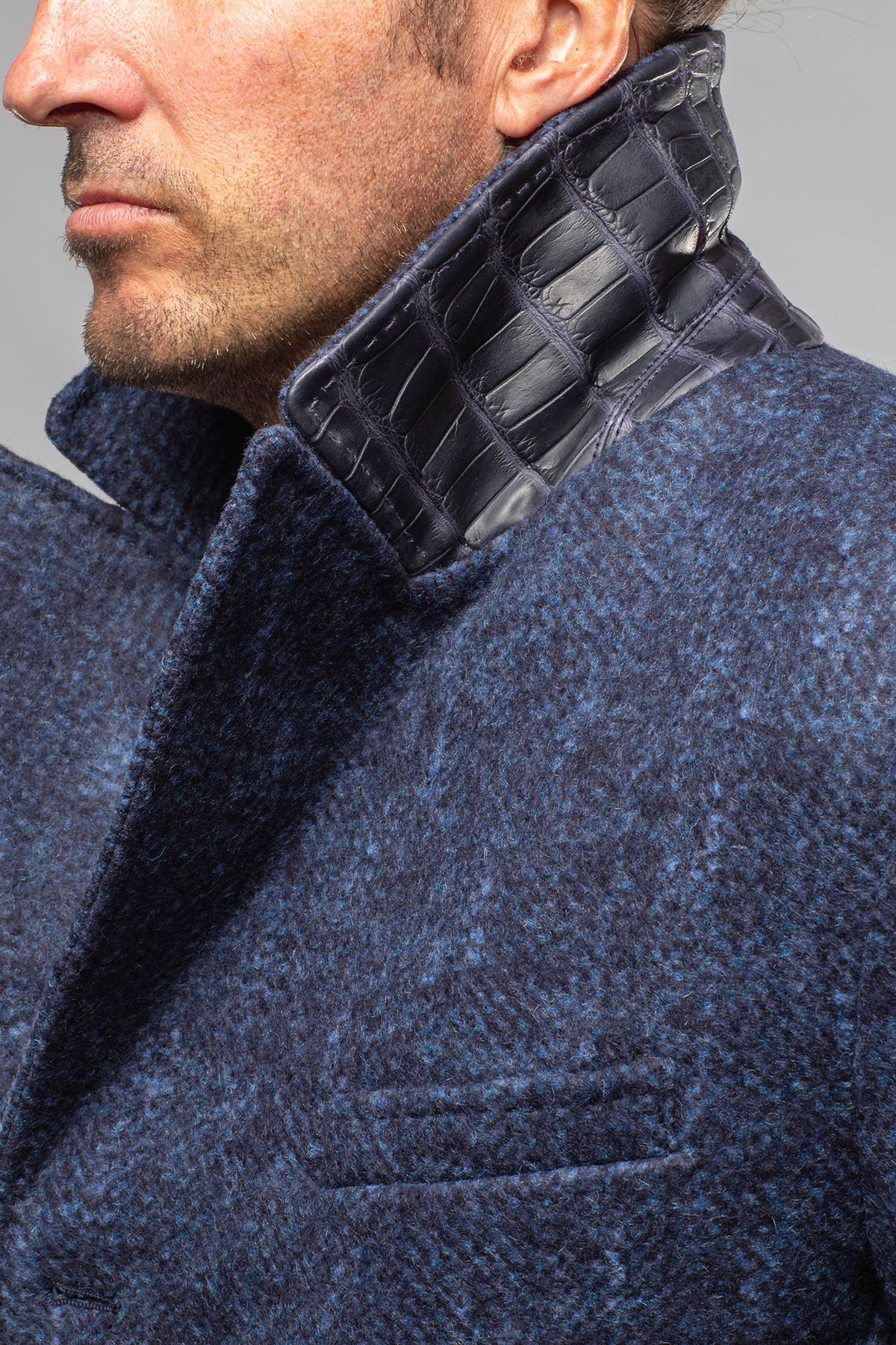 Robert Comstock Tasman II Topcoat With Croc Trim In Midnight Mens - Outerwear - Cloth