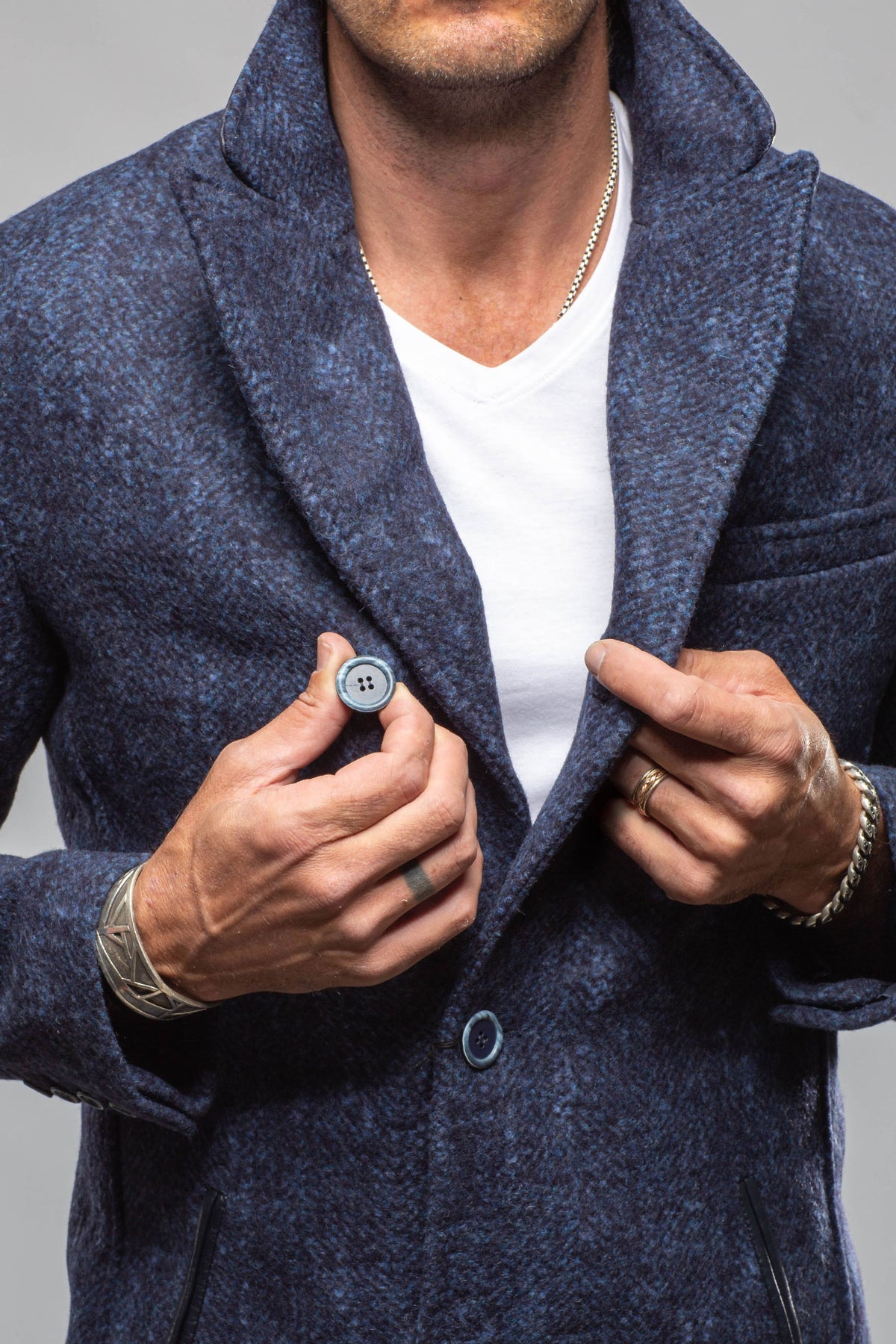 Robert Comstock Tasman II Topcoat With Croc Trim In Midnight Mens - Outerwear - Cloth