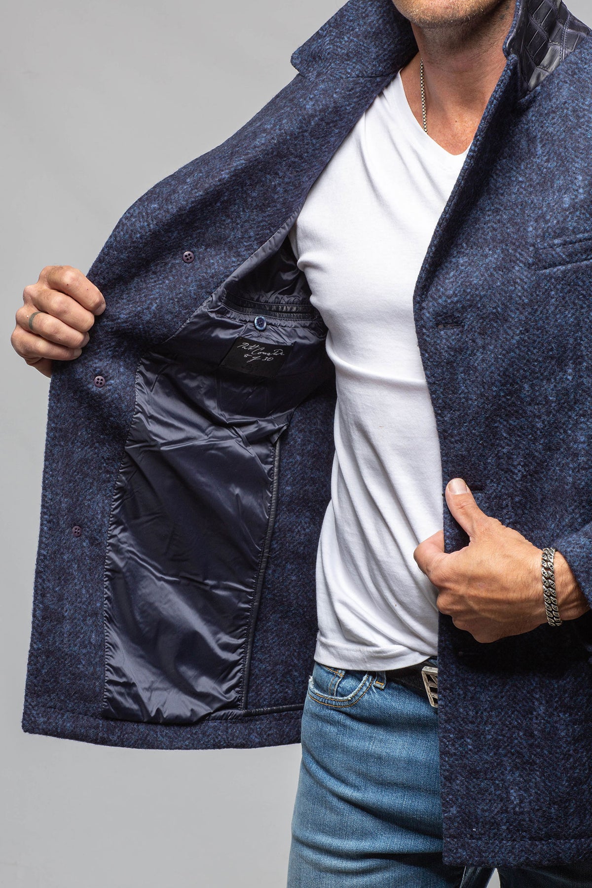Robert Comstock Tasman II Topcoat With Croc Trim In Midnight Mens - Outerwear - Cloth