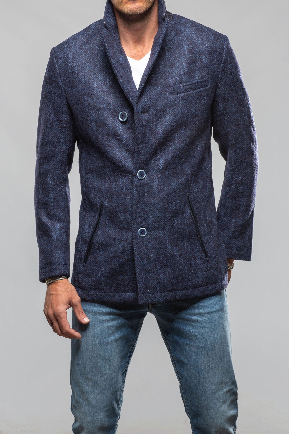 Robert Comstock Tasman II Topcoat With Croc Trim In Midnight Mens - Outerwear - Cloth