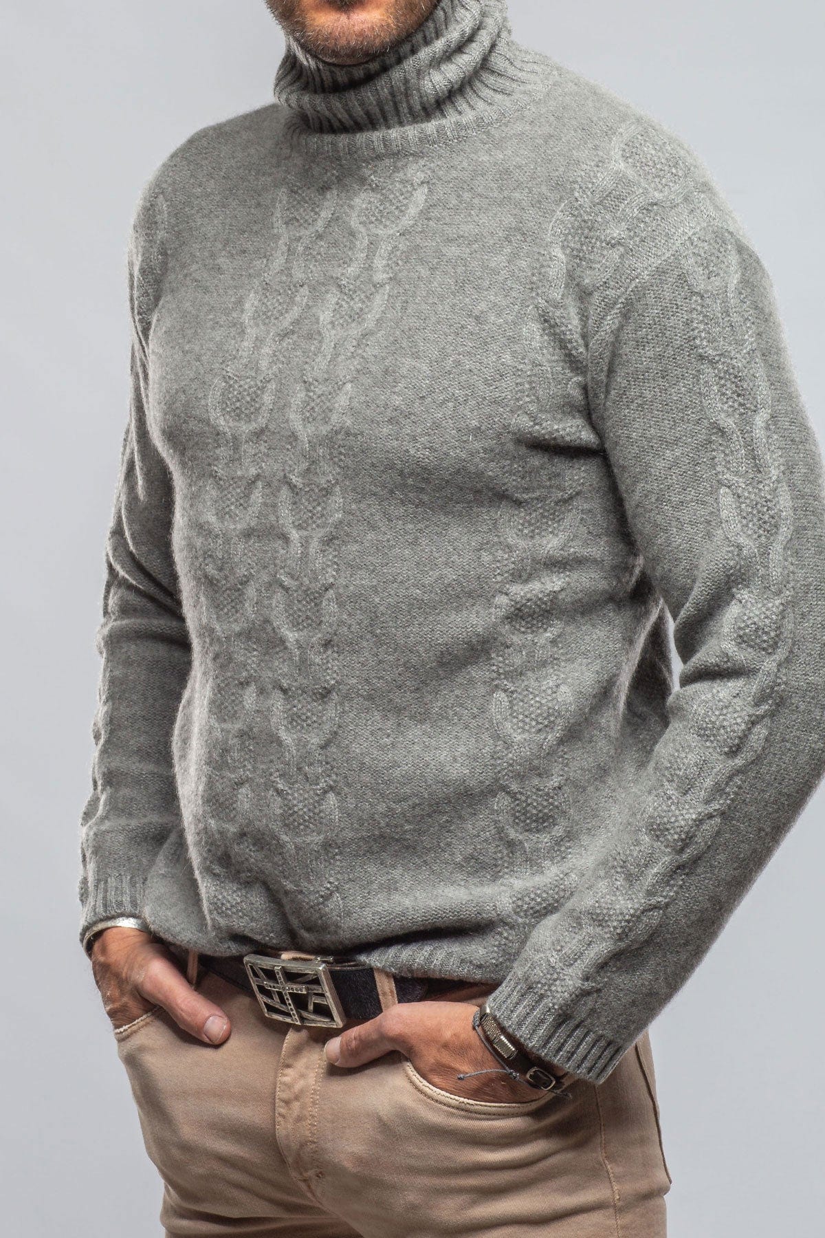 Thomas Cashmere Cable Sweater in Grey - AXEL'S