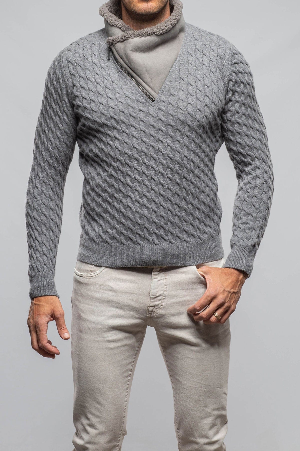 Robert Comstock Timbers Cashmere Shearling Sweater In Grey