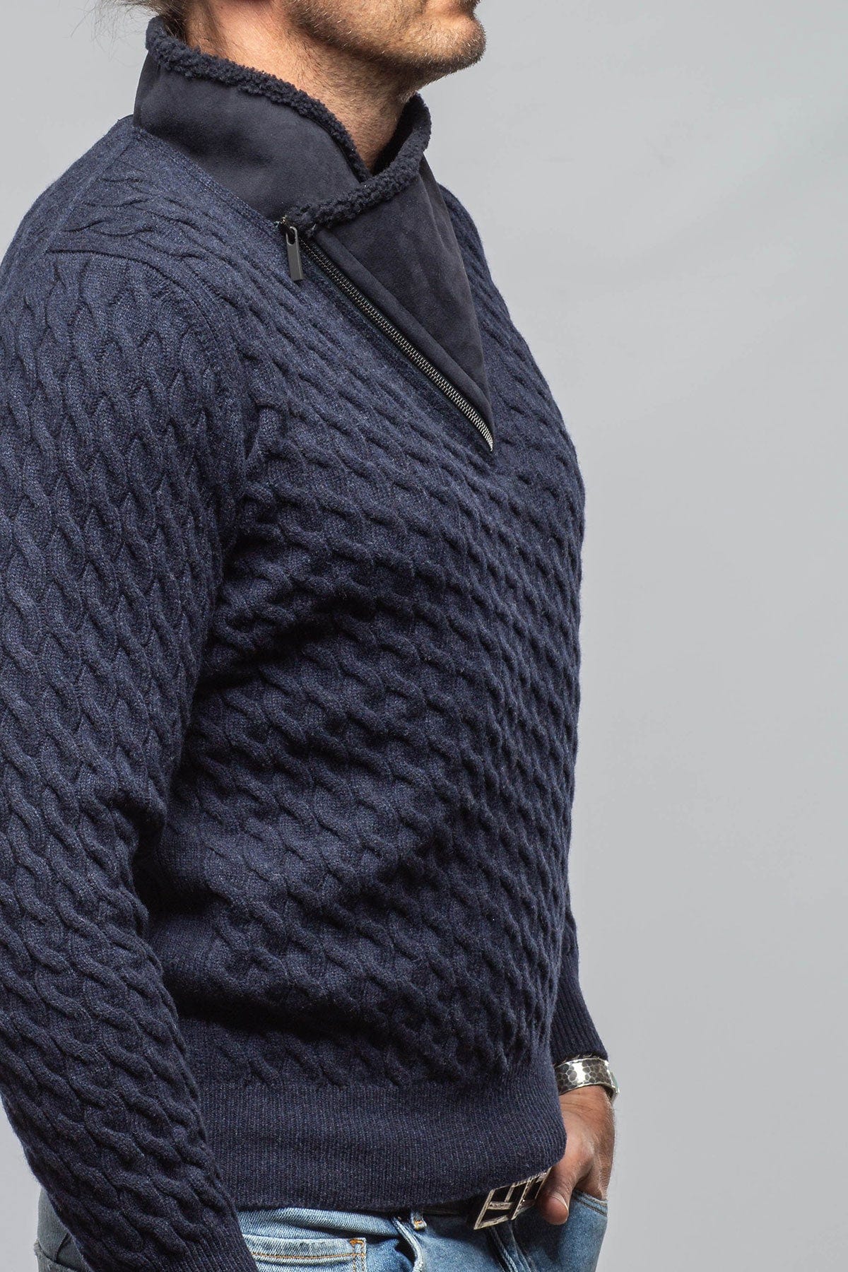 Timbers Cashmere Shearling Sweater In Navy - AXEL'S