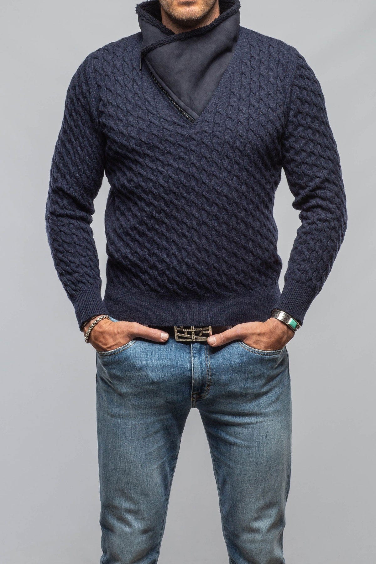 Timbers Cashmere Shearling Sweater In Navy - AXEL'S