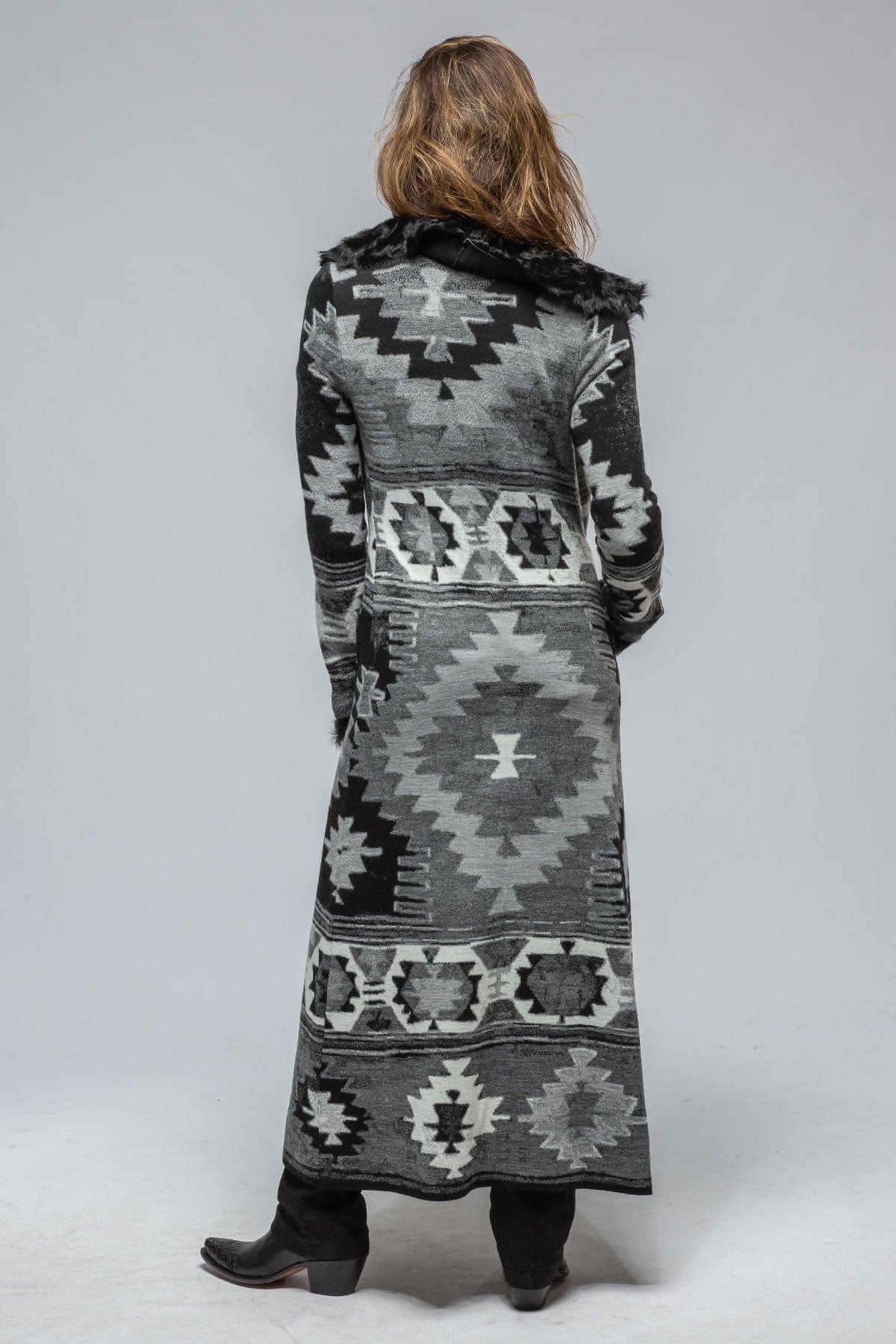 Azteca Long Knit Sweater Coat In Black - AXEL'S