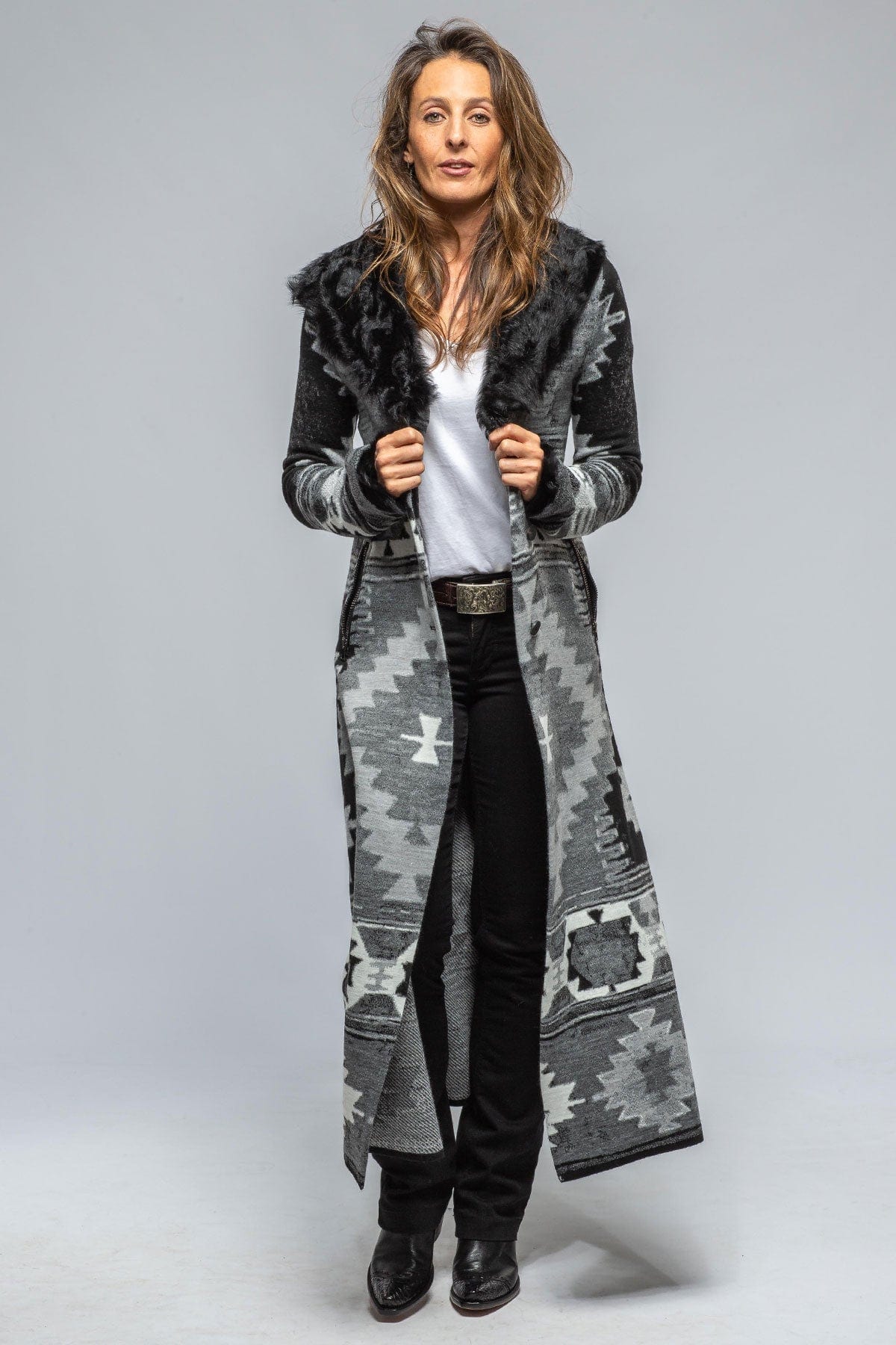 Azteca Long Knit Sweater Coat In Black - AXEL'S