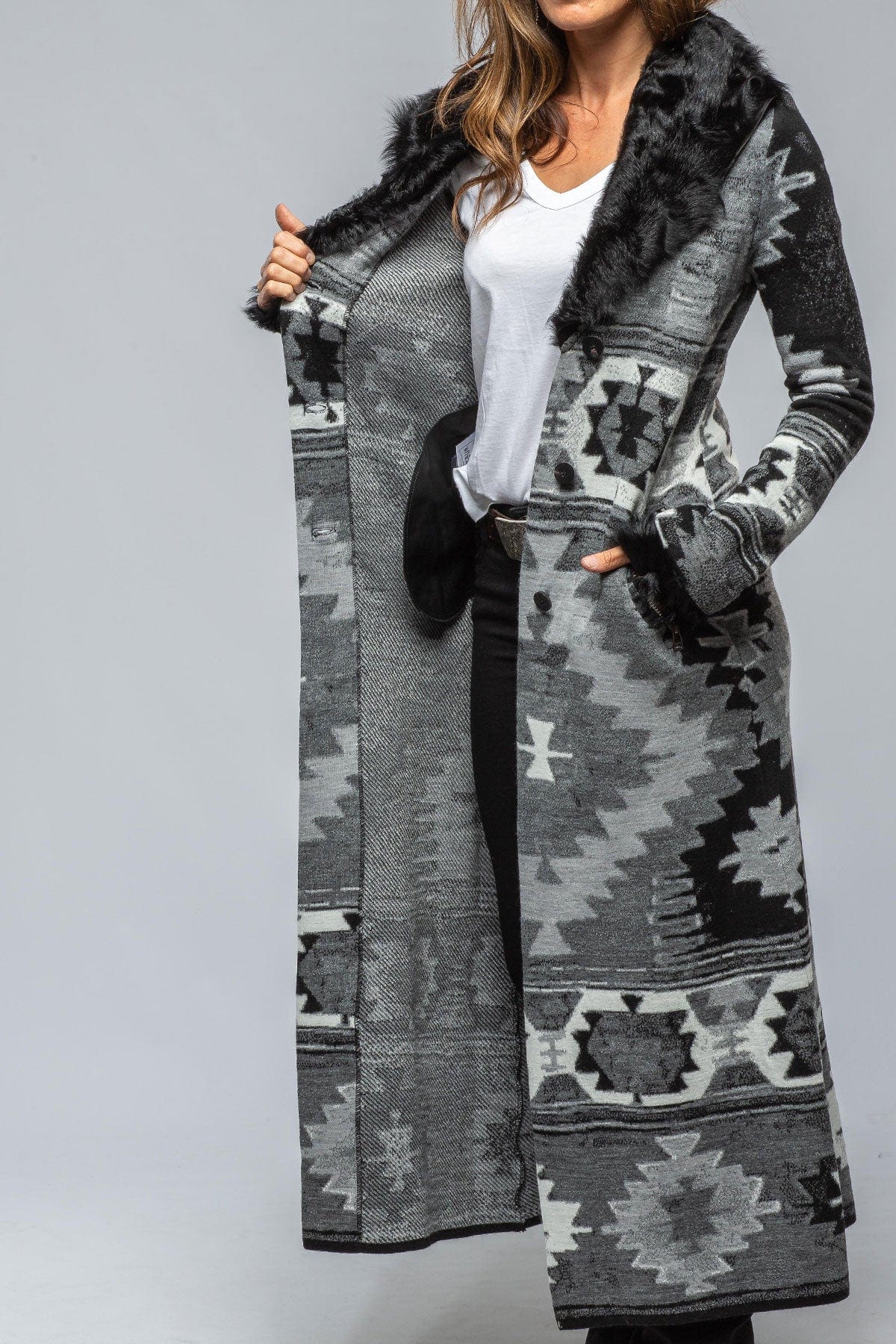 Azteca Long Knit Sweater Coat In Black - AXEL'S