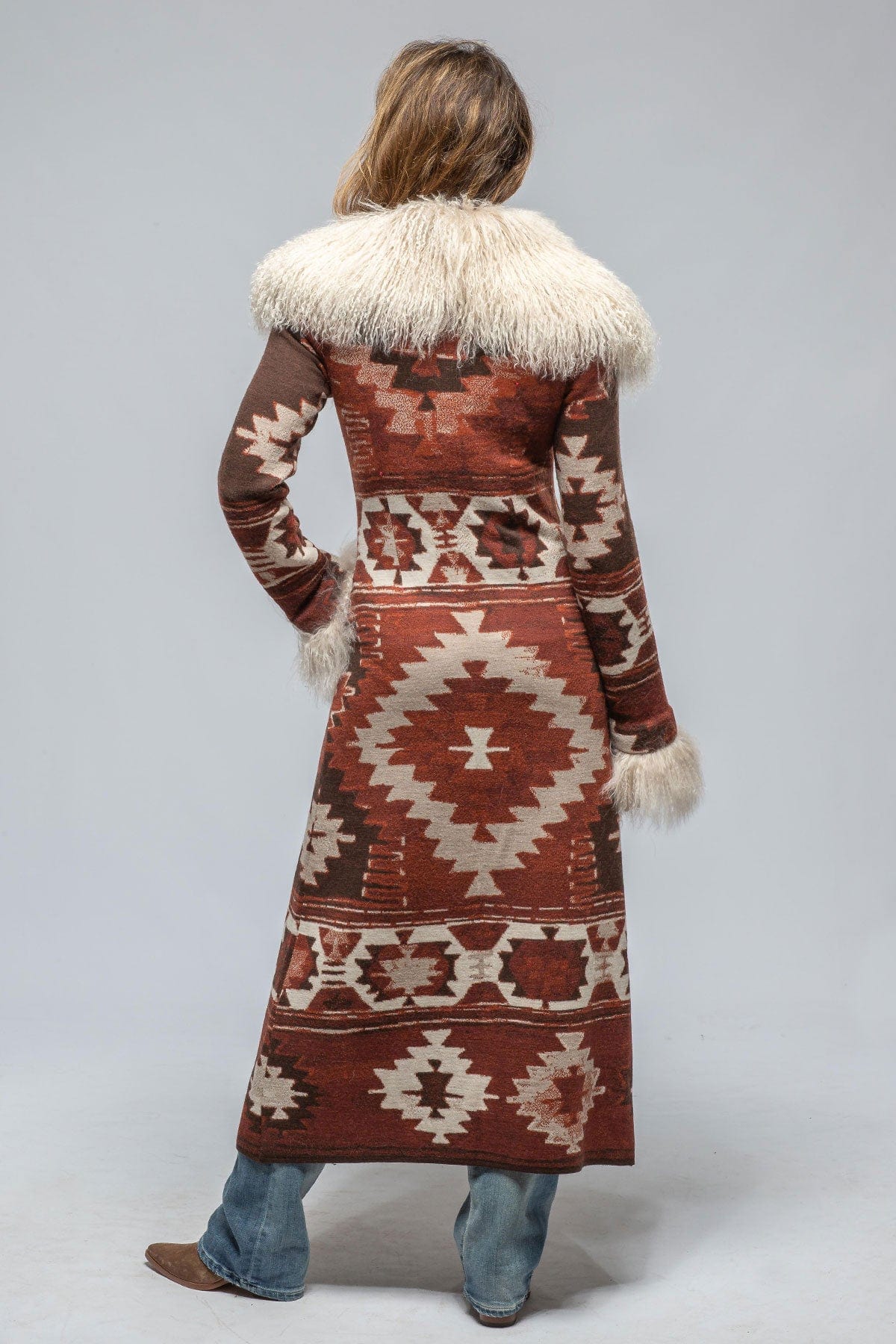 Azteca Long Knit Sweater Coat In Chestnut - AXEL'S