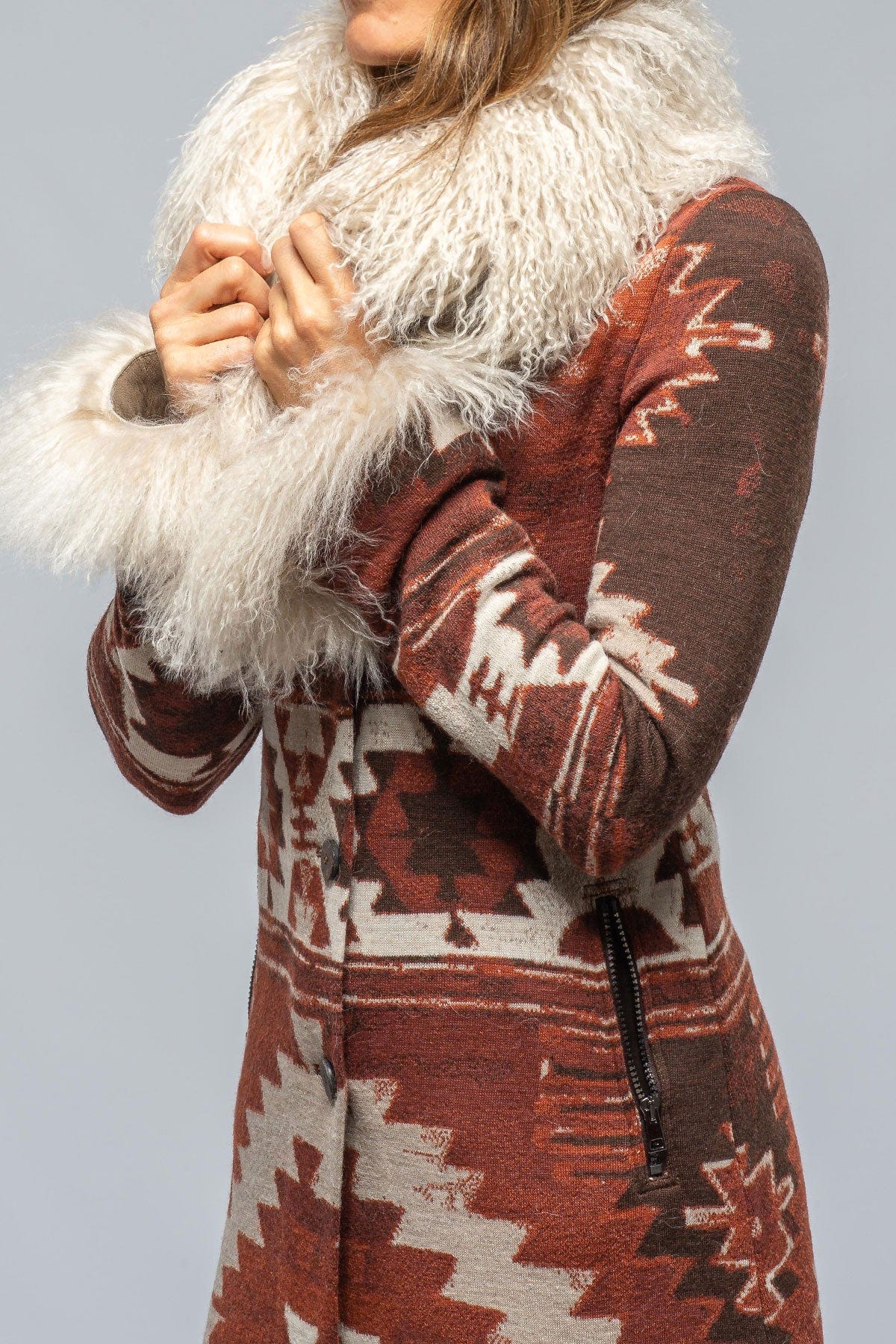Azteca Long Knit Sweater Coat In Chestnut - AXEL'S