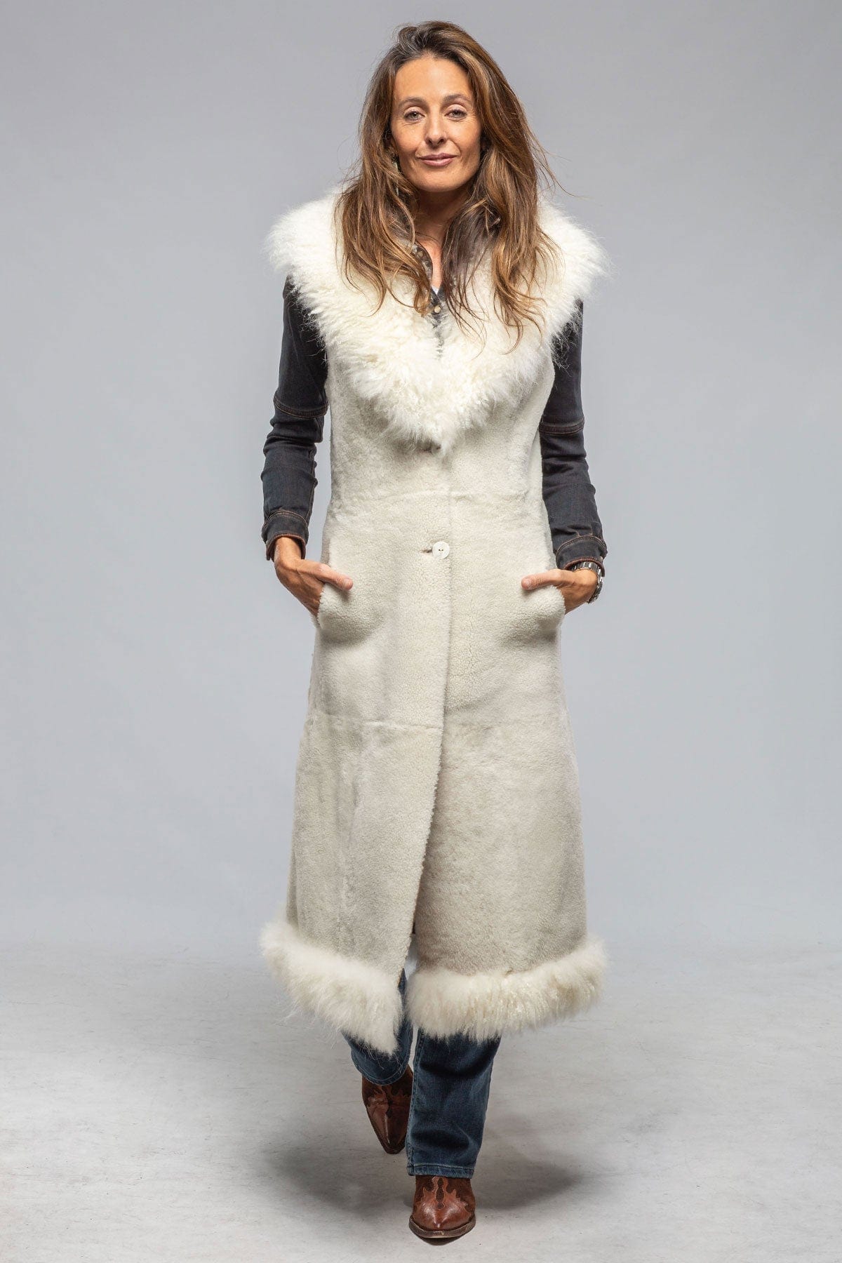 Elsa Long Reversible Shearling Vest In Ice - AXEL'S