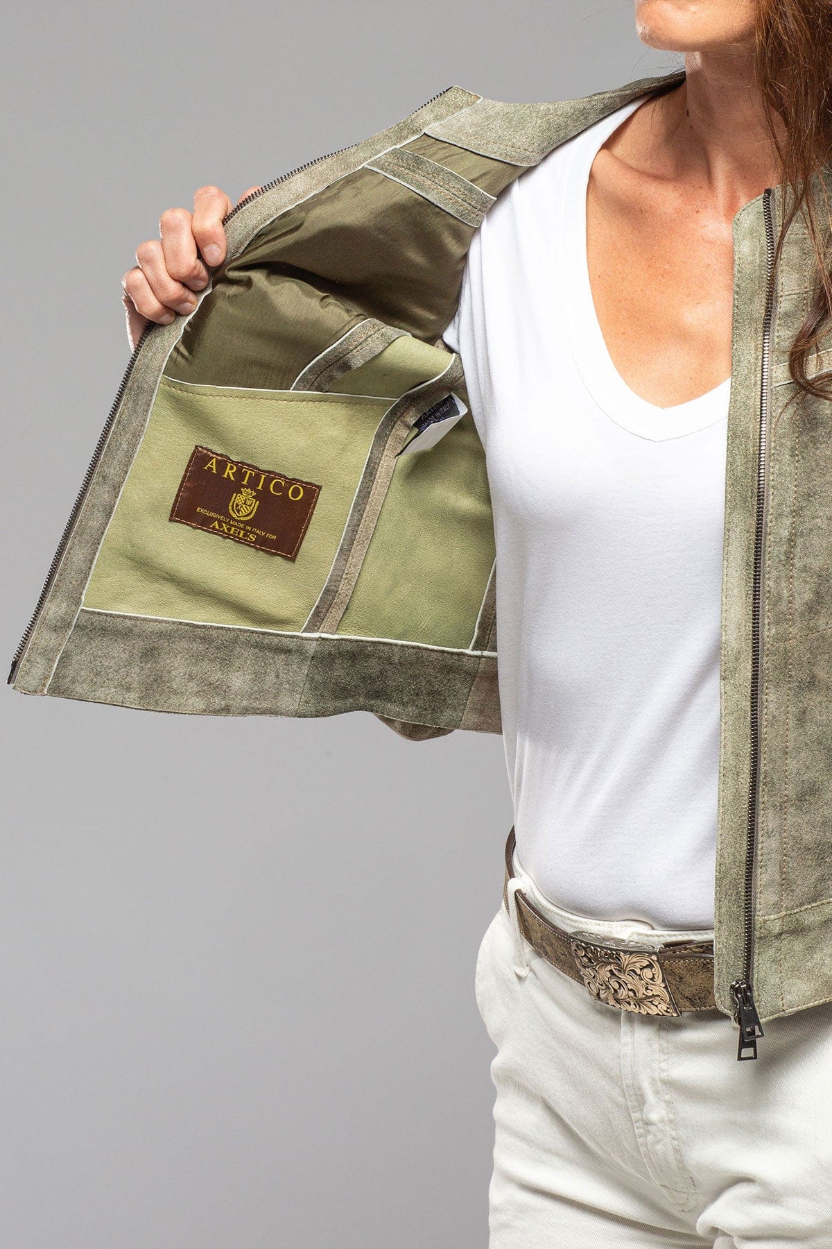 Kiley Short Suede Jacket In Moss - AXEL'S