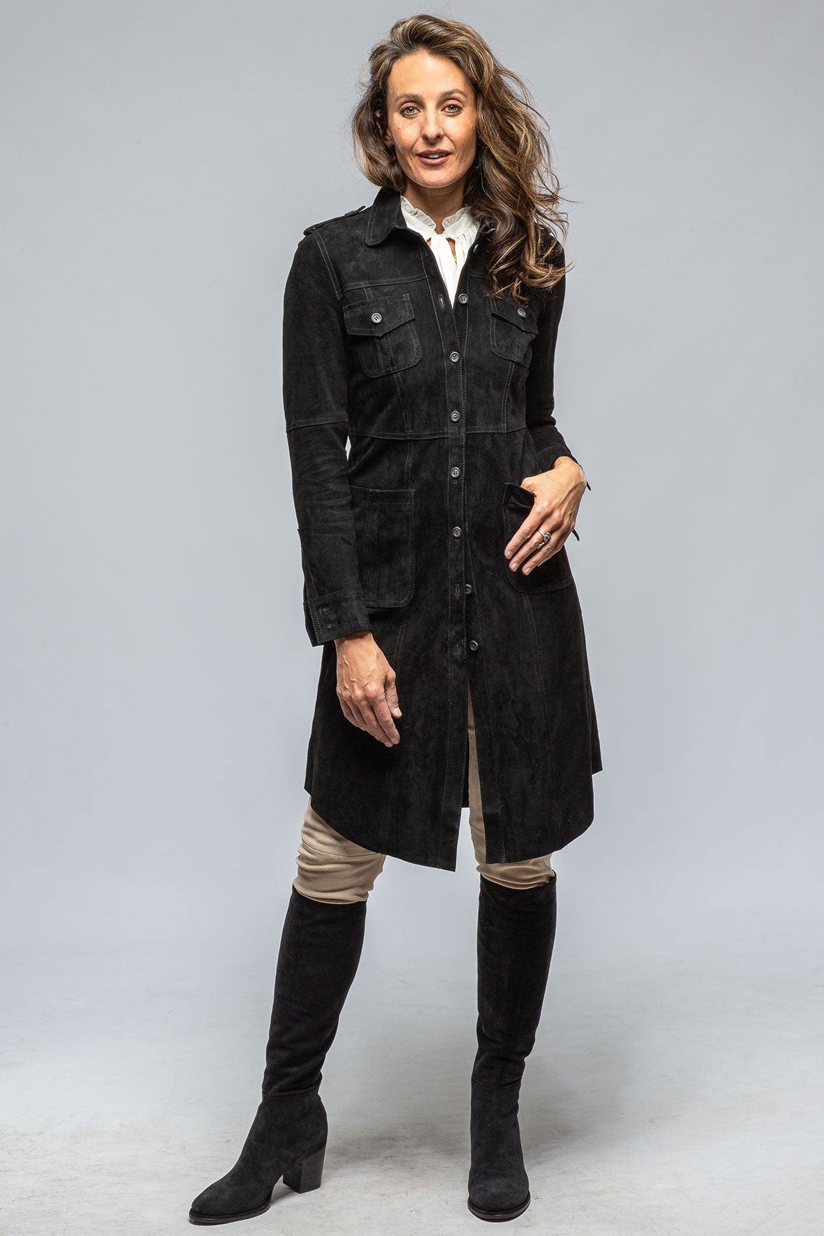 Savannah Long Leather Shirt/Dress in Black - AXEL'S