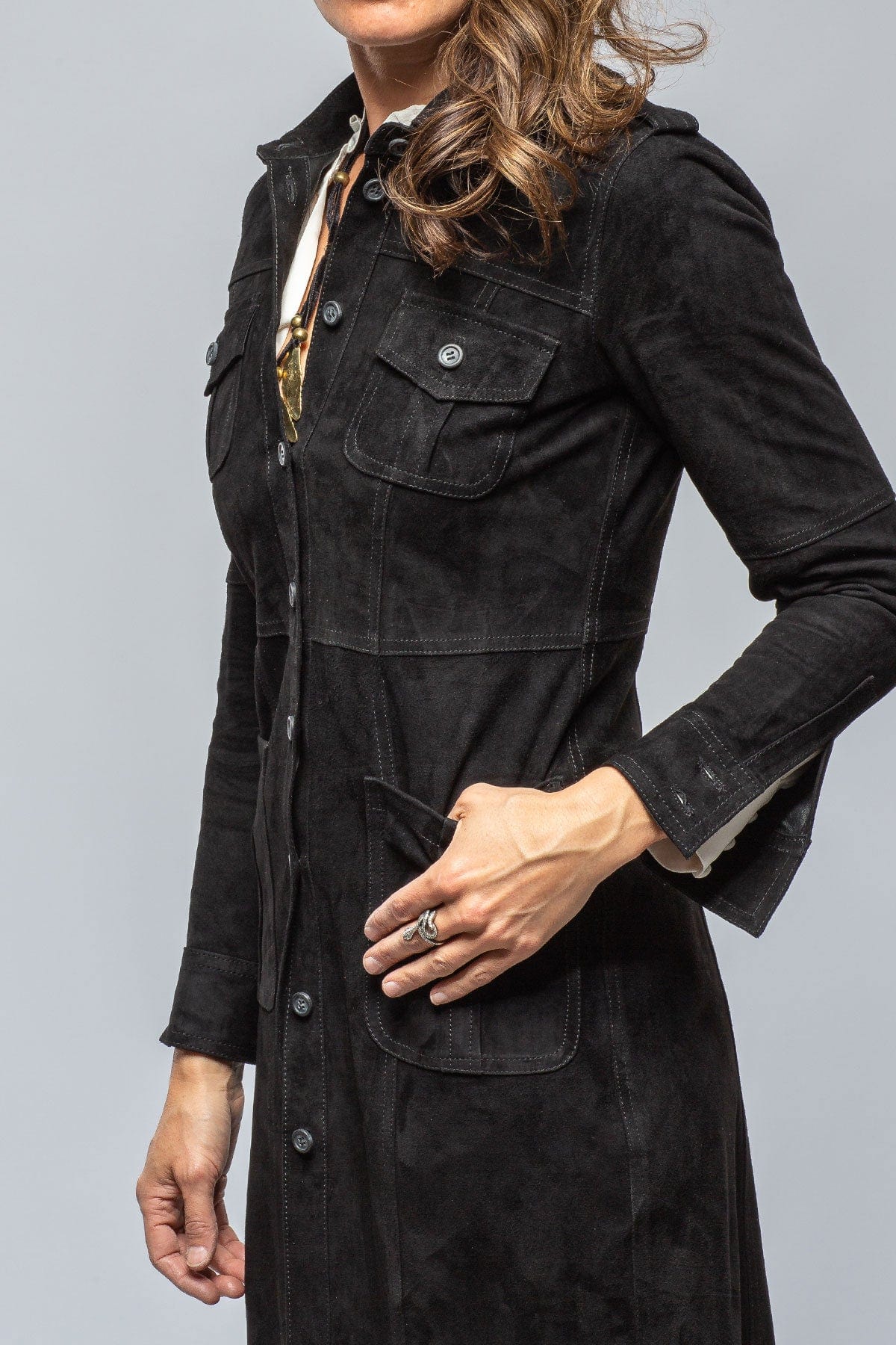 Savannah Long Leather Shirt/Dress in Black - AXEL'S