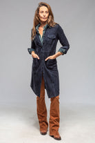 Savannah Long Leather Tunic In Navy - AXEL'S